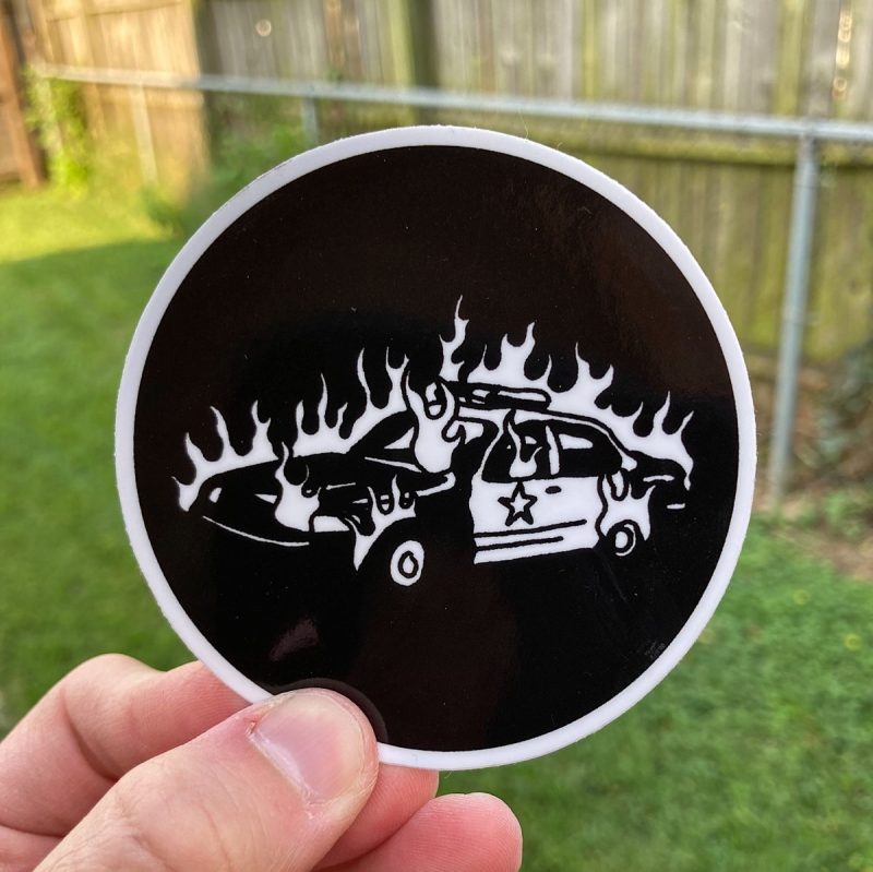 burning cop car sticker sticker 865314