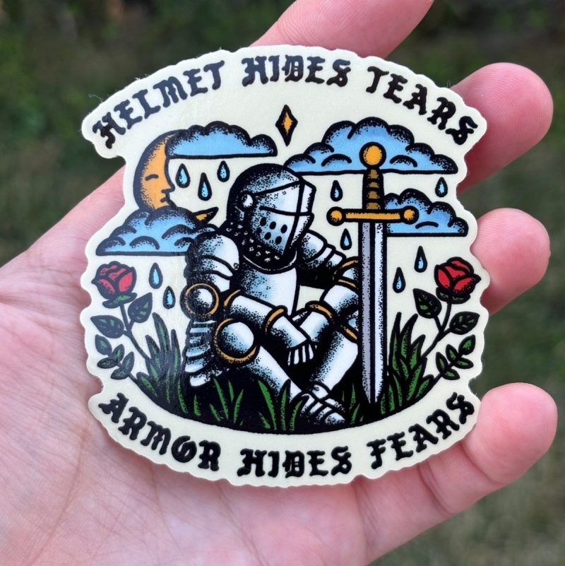 helmet hides tears armor hides fears sticker sticker 129425