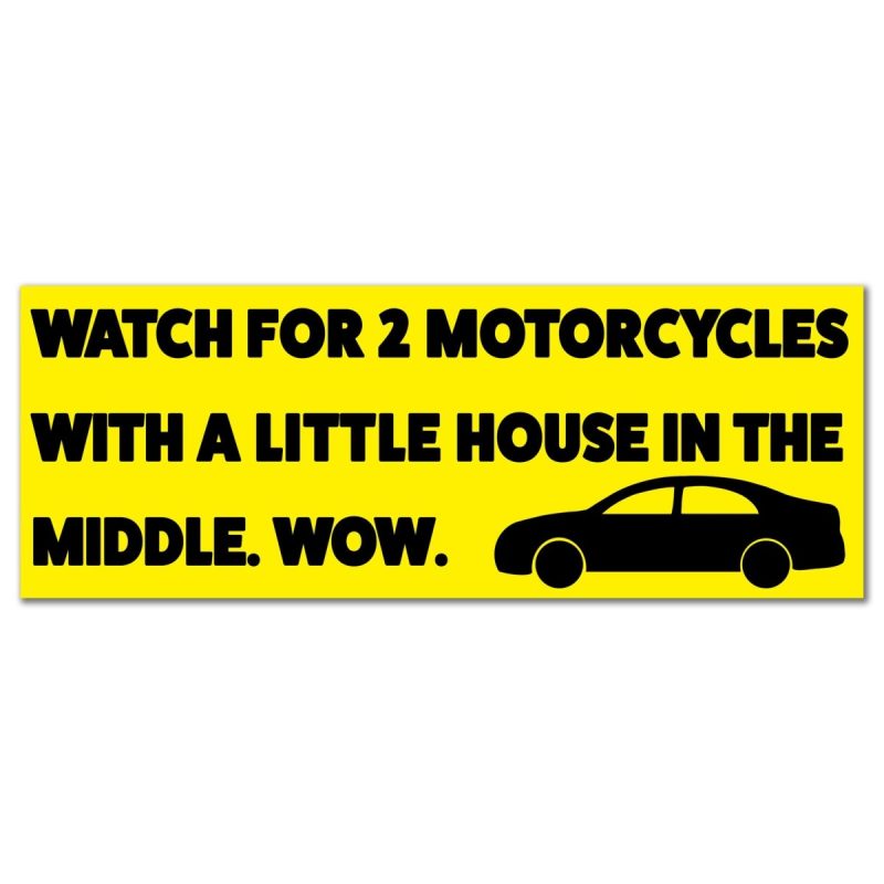 watch for two motorcycles with a little house in the middle bumper sticker sticker 292244